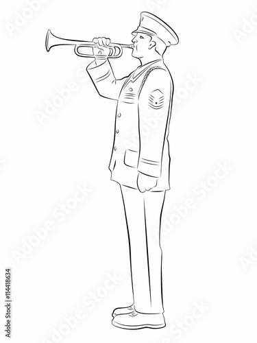 silhouette of military trumpeters. vector drawing