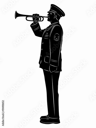 silhouette of military trumpeters. vector drawing