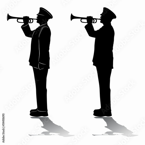 silhouette of military trumpeters. vector drawing