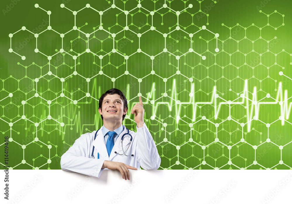 Doctor with banner Doctor with banner