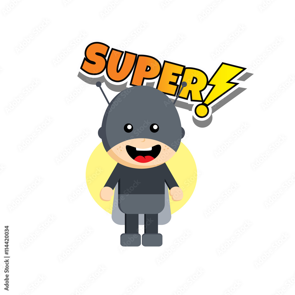 Flat style superhero character avatar on ribbon label creative design ...