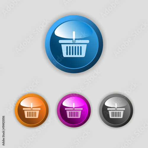 Icono de cesta de la compra. Botones de colores