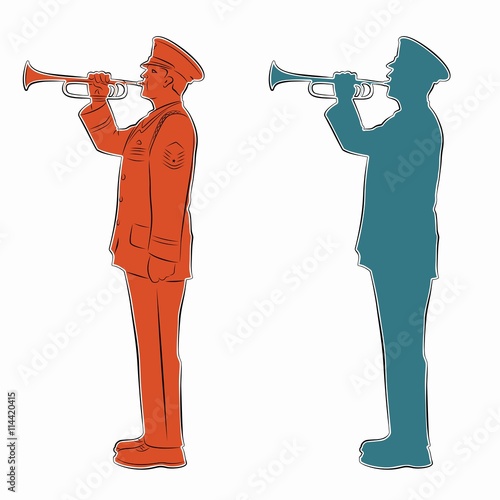 silhouette of military trumpeters. vector drawing