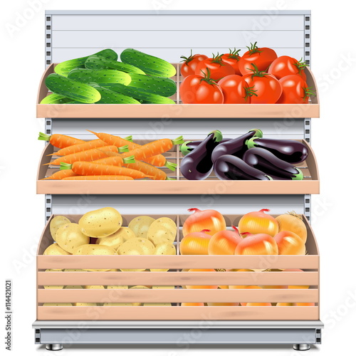 Vector Supermarket Shelf with Vegetables