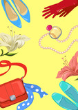 Background with fashionable women's things, a top view
