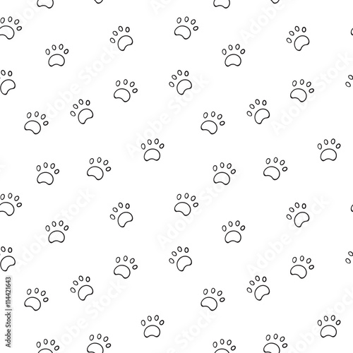 Seamless pattern with paw isolated on white background.