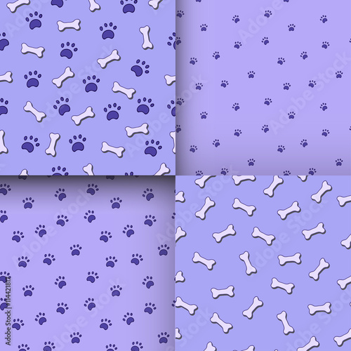 Seamless pattern with paws and bones.