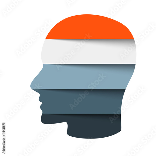 brain infographic. Template for human head diagram, graph, presentation and face chart. Business idea concept with 4, 5 options, parts, steps or processes. Brainstorming. Raster copy.