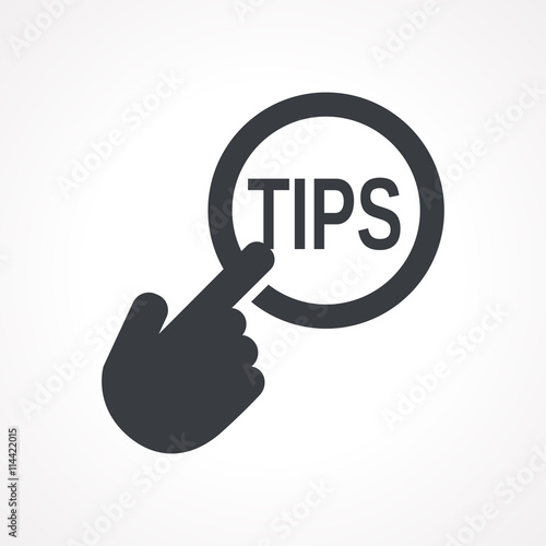 Vector hand with touching a button icon with word Tips