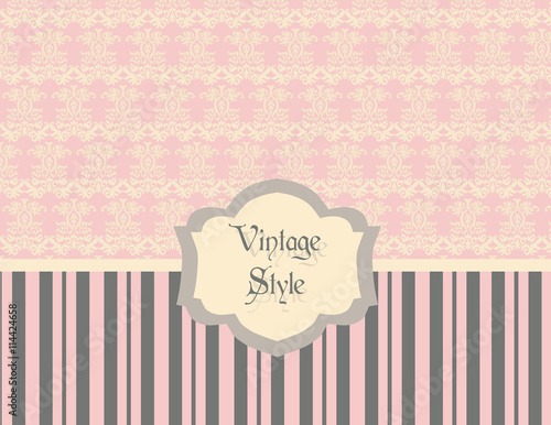 Vintage Invitation card with damask ornament. Vector