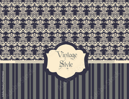 Vintage Invitation card with damask ornament. Vector