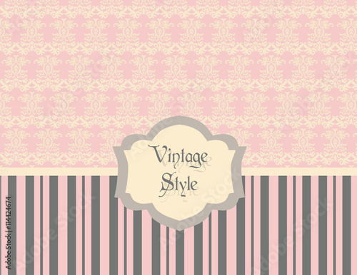 Vintage Invitation card with damask ornament. Vector