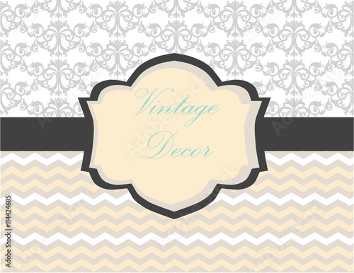 Vintage card with damask ornament and abstract pattern. Vector