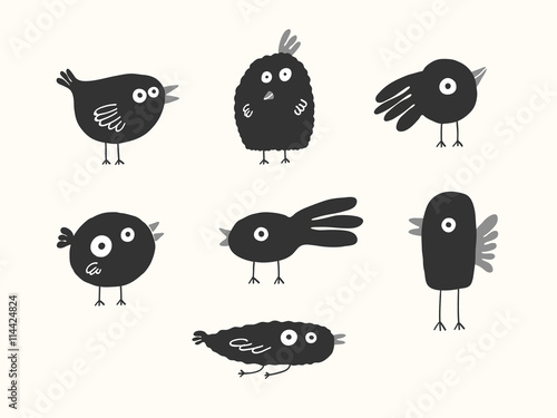 Canvas Print Birds silhouettes set, vector illustration