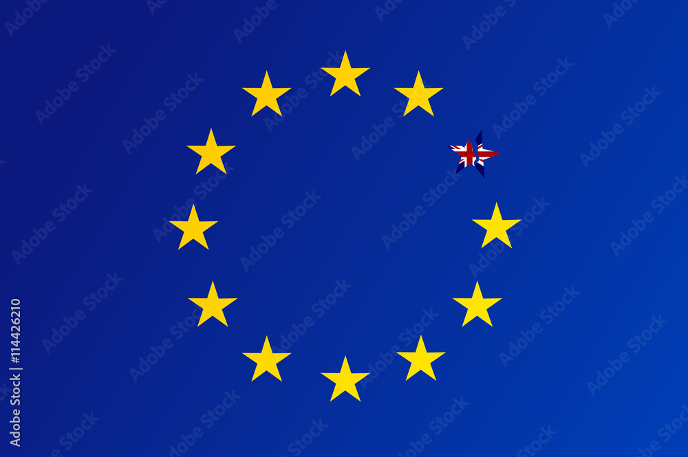 Flag of European Union with a broken star of United Kingdom Flag of European Union with a broken star of United Kingdom