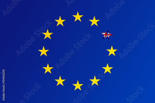 Flag of European Union with a broken star of United Kingdom