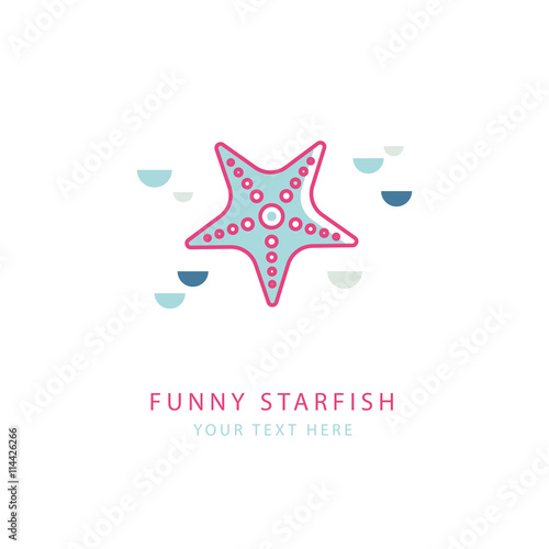 Concept of logo with pink starfish in a linear style.