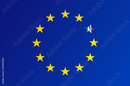 Flag of European Union with a broken star of Italy