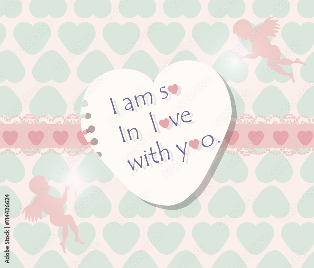 Valentine's day card with hearts and Cupid Angels. Vector