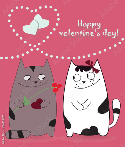 Happy Valentine's Day card with two kittens in love. Vector