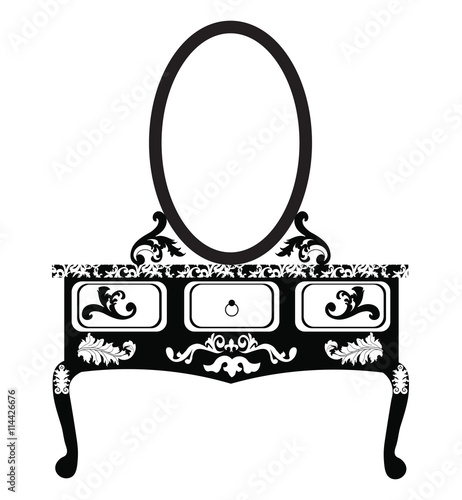 Dressing table with mirror in Vintage style. Vector sketch