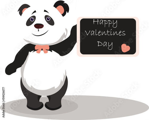 Happy Valentine's Day Card with panda bear. Vector