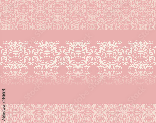 Lace ornament pattern on rose quartz background. Vector