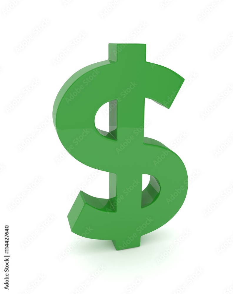 Isolated green dollar sign on white background. American currency. Money green economy symbol. 3D rendering. Isolated green dollar sign on white background. American currency. Money green economy symbol. 3D rendering.