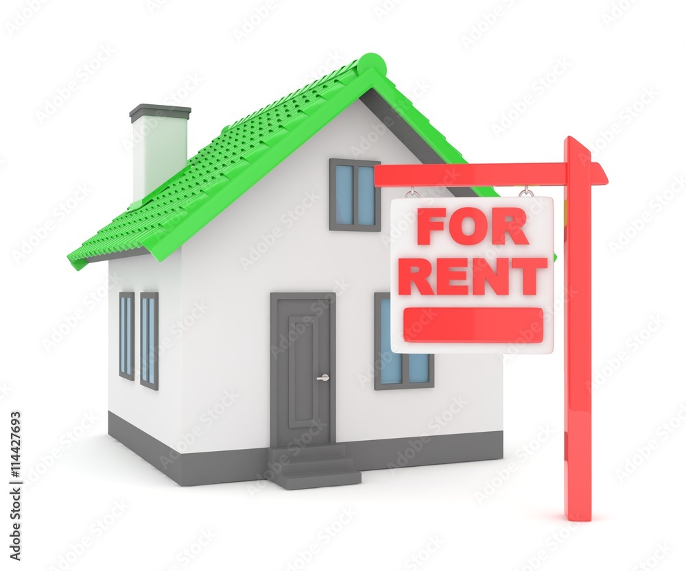 Miniature model of house real estate for rent on white background. 3D rendering. Miniature model of house real estate for rent on white background. 3D rendering.