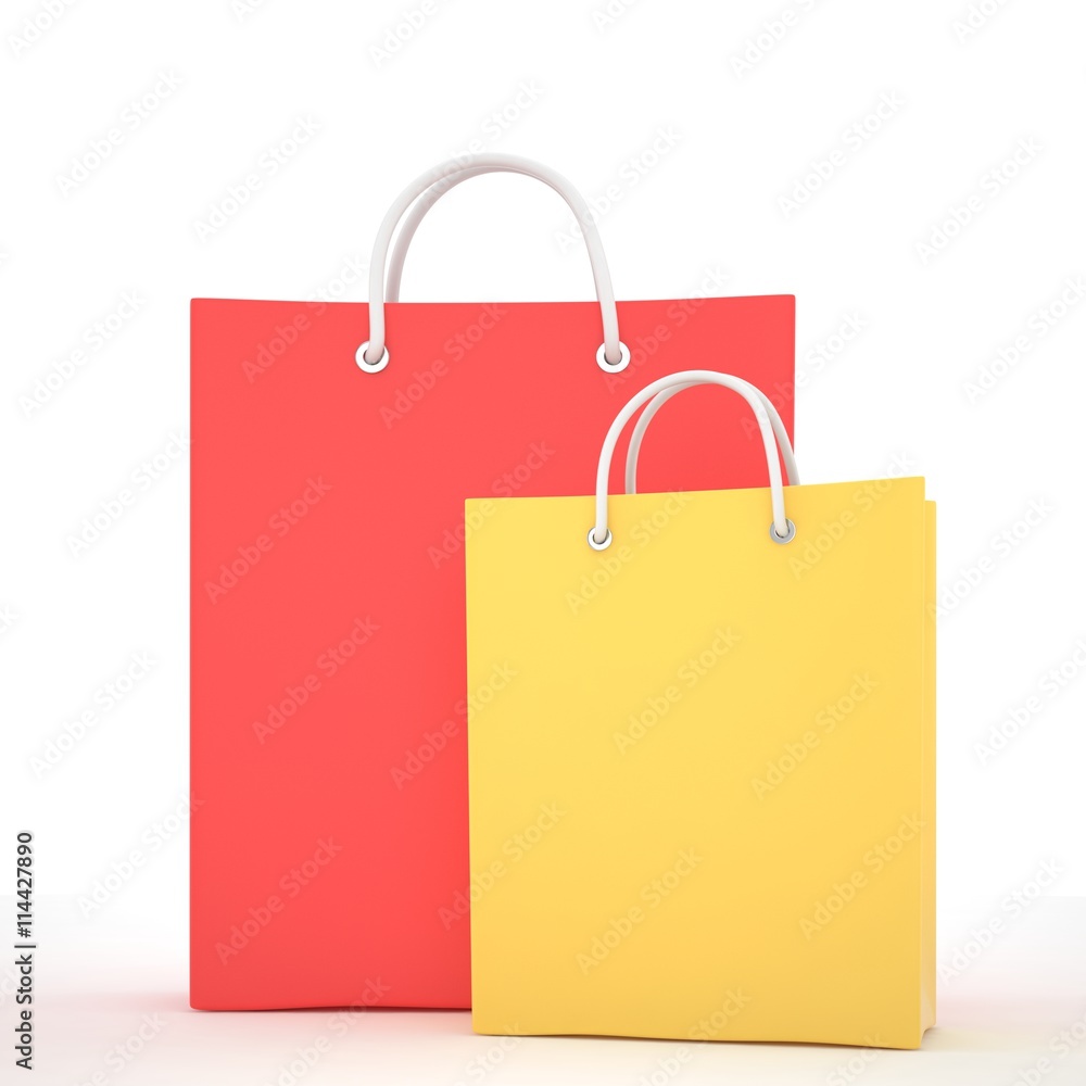 Paper Shopping Bags isolated on white background. 3d rendering. Paper Shopping Bags isolated on white background. 3d rendering.