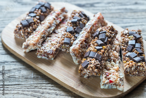 Granola bars with dried berries and chocolate