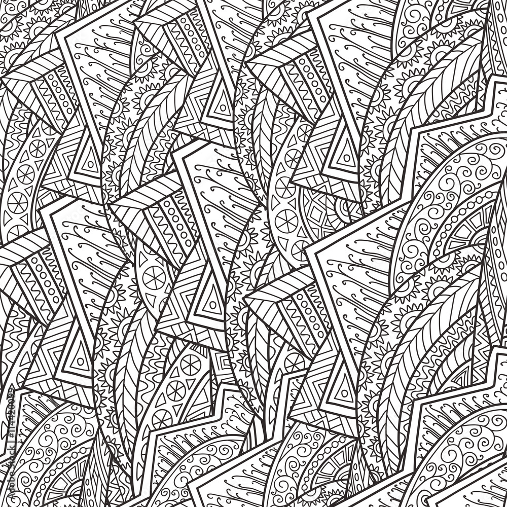 Hand-drawn seamless pattern of abstract geometric elements. 
Monochrome range.