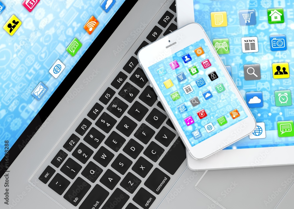 Laptop, phone and tablet pc. 3d rendering. Laptop, phone and tablet pc. 3d rendering.