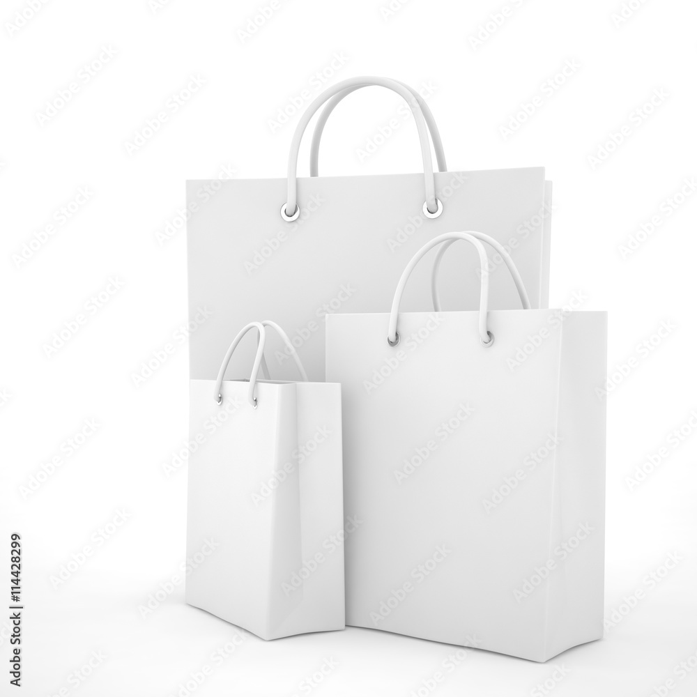Paper Shopping Bags isolated on white background. 3d rendering. Paper Shopping Bags isolated on white background. 3d rendering.