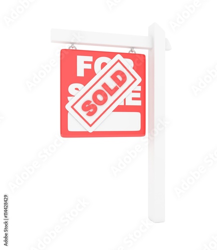 For sale sold red icon real estate on white background. 3D rendering.