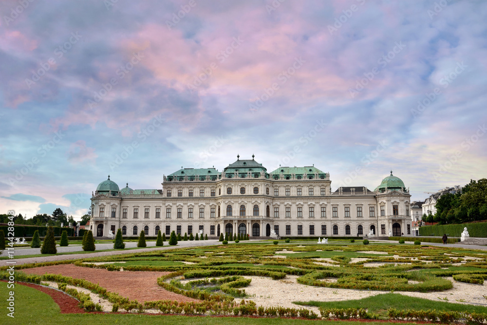 Beautiful landscape with  Belvedere gardens in Vienna, Austria,