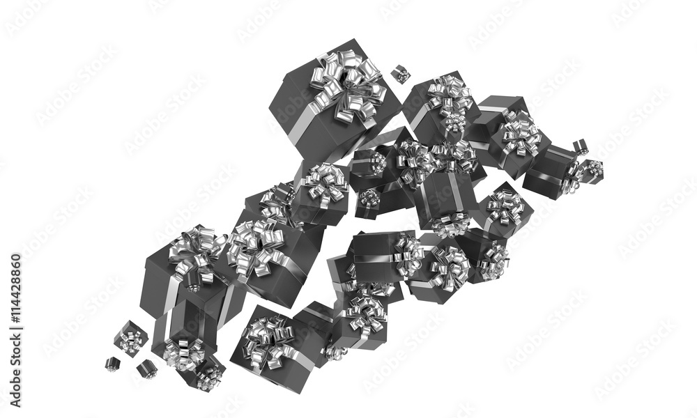 flying gift boxes on white. 3d rendering. flying gift boxes on white. 3d rendering.