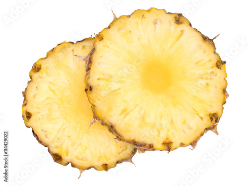 Fresh pineapple isolated on white. Two slices of raw pineapple.