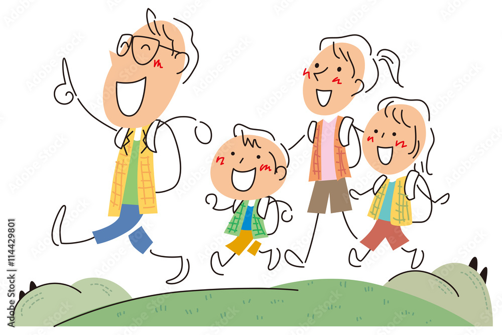 Naklejka premium ハイキングを楽しむ家族