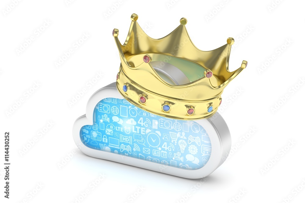 Cloud with golden crown on white background. Model of best network ...