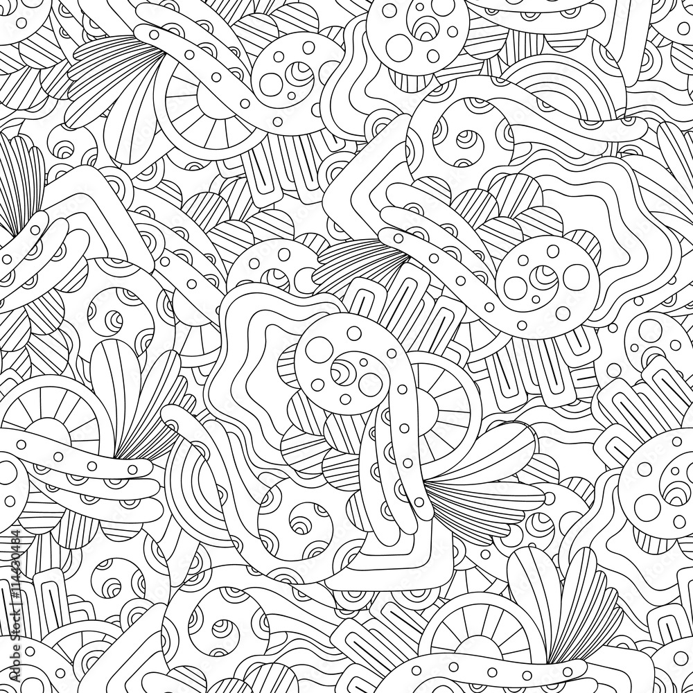 Doodle black and white abstract hand drawn vector background. Wavy seamless pattern.