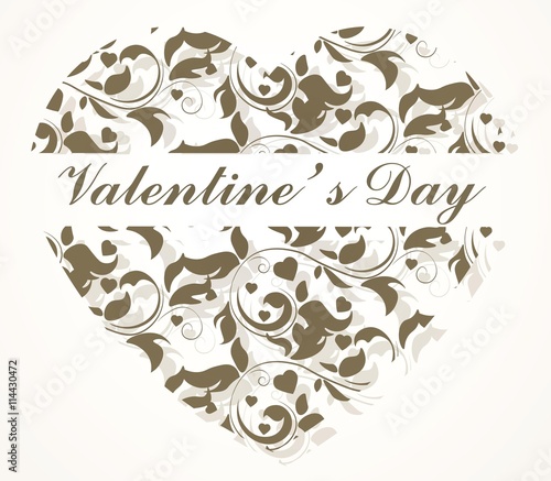 Happy valentines day card in shape of a ornamented heart. Place for text. Vec...