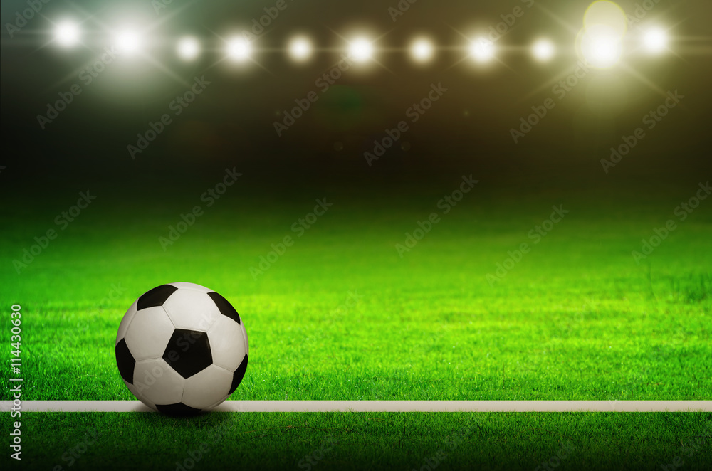 Fototapeta premium Soccer ball on green stadium