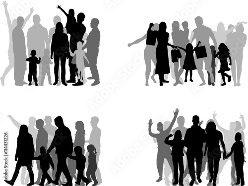 Family silhouettes ,large group of people.