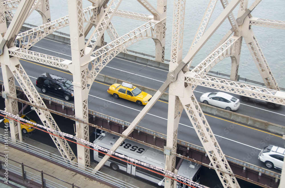 High angle view of vehicles on Queensboro Bridge over East River High angle view of vehicles on Queensboro Bridge over East River