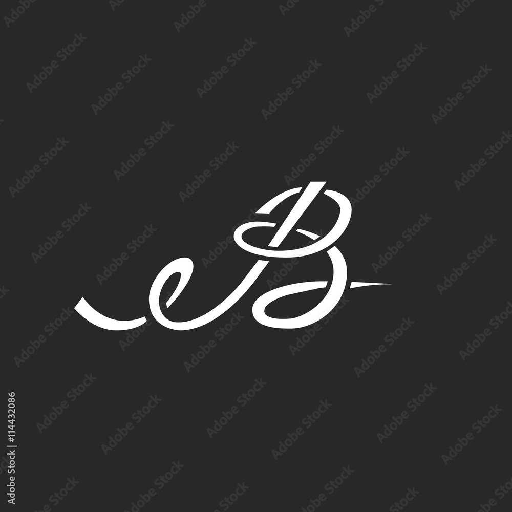 Calligraphic letter B logo monogram, intersection thin line style initial for wedding invitation, mockup business card emblem Calligraphic letter B logo monogram, intersection thin line style initial for wedding invitation, mockup business card emblem