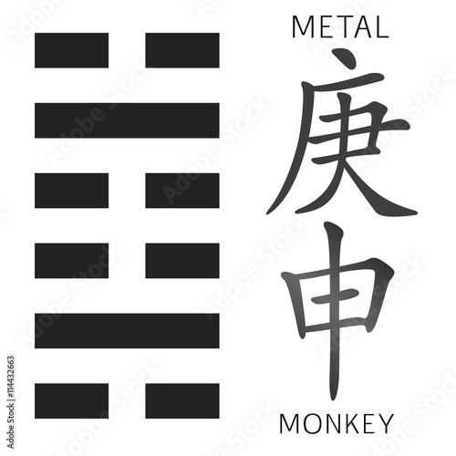 Symbol of i ching hexagram from chinese hieroglyphs. Translation of 12 zodiac feng shui signs hieroglyphs