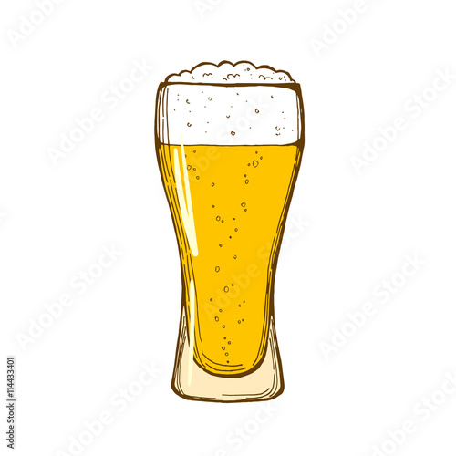 Glass of beer isolated on white background, hand-drawing. Vector.