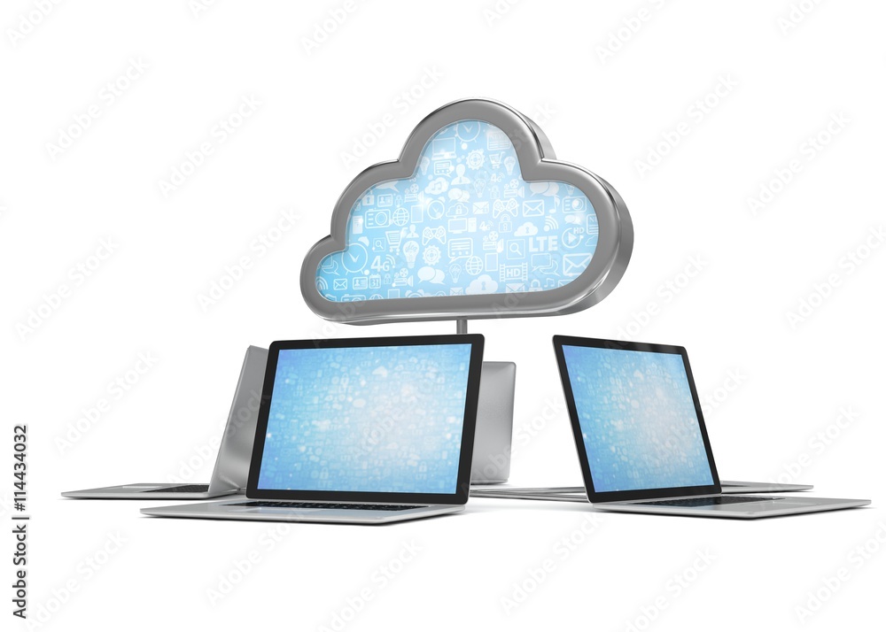 cloud symbol and laptops. 3d rendering. cloud symbol and laptops. 3d rendering.