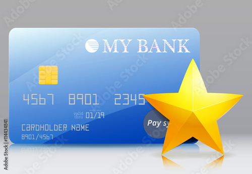 Favored bank card / Blue bank card and a gold star (often used, chosen card)